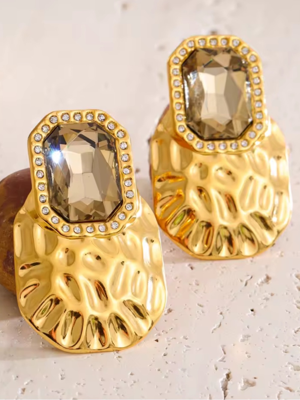 Champagne Diamond Crystal Gold Earrings